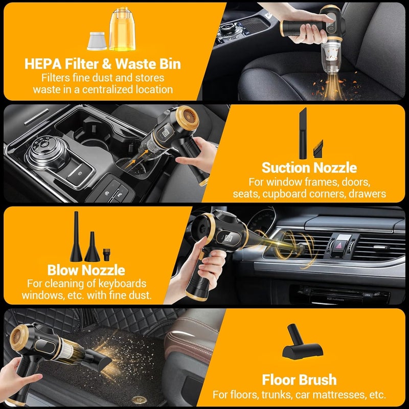 Scstartx Portable Car Vacuum Cordless Mini Handheld Vacuums Cleaner Rechargeable with LCD Display and Multi-Nozzles, High Power Hand held Cleaners for Car, Home, Office, Sofa, Pet Hair,Keyboard - Image 4